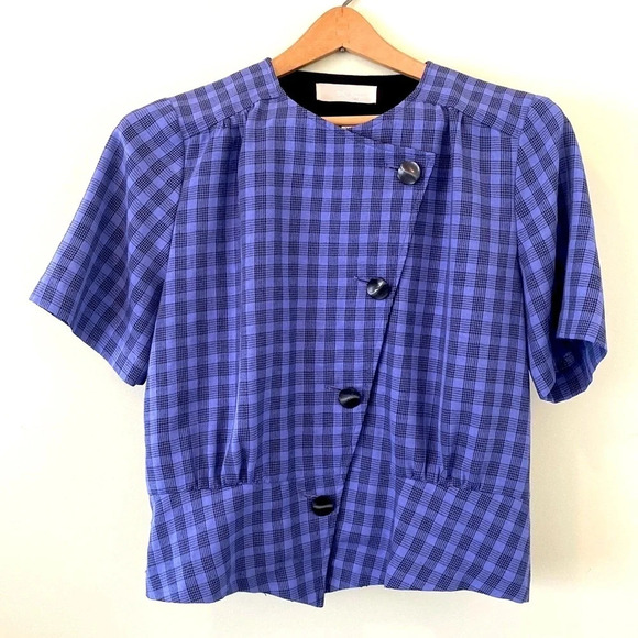 🌸Vintage Amica plaid asymmetrical button up top - Picture 1 of 7
